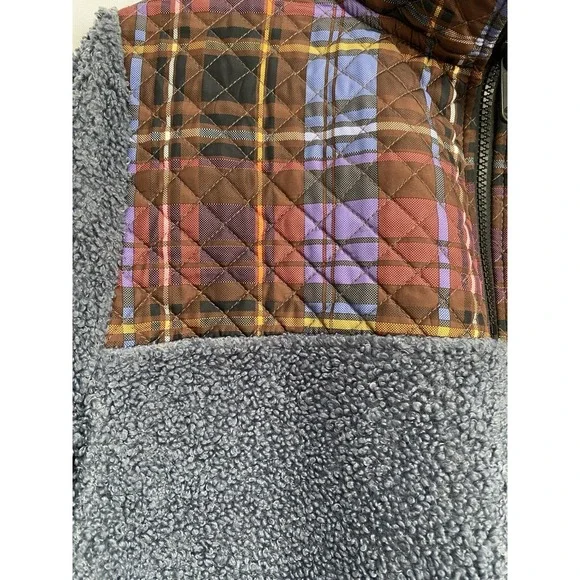 Vera Bradley Women Teddy Fleece Half-Zip Pullover Quilted Plaid Blue Sweater S/M - Picture 2 of 7